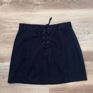 Black lace-up mini skirt